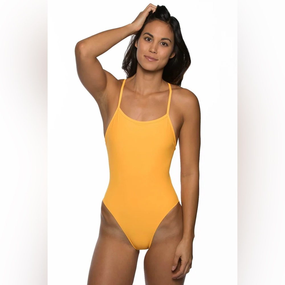 Jolyn Clothing Yellow One Piece Swimsuit with Spaghetti Straps